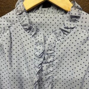 True Vintage Pykettes lavender ruffle button down purple polka dot size 18